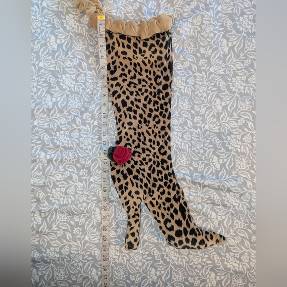 Oi San Francisco VINTAGE Velvet Christmas Stocking LEOPARD High Heel Rose Diva - Picture 1 of 12